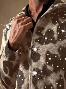 AKNOTIC 男士豹纹水钻装饰休闲长袖夹克外套