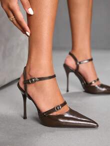 CUCCOO SZL Zapatos de tacón alto con punta fina y detalles de botones, elegantes y minimalistas para mujer