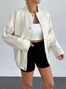 EURMUSE Women's Fashionable Versatile Solid Color Overcoat, Autumn/Winter - Krim - View 4
