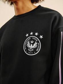 Open Phase 男士休闲运动条纹图案印花套头卫衣，宽松版型，黑色，春夏款 - 黑色 - 查看 5