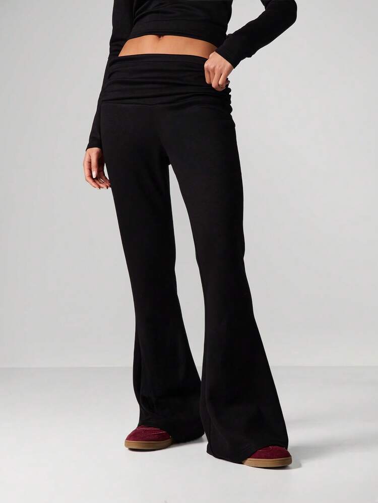 MISSGUIDED Pantalones acampanados de cintura alta para estar en casa, pantalones anchos de campana, pantalones casuales y cómodos
