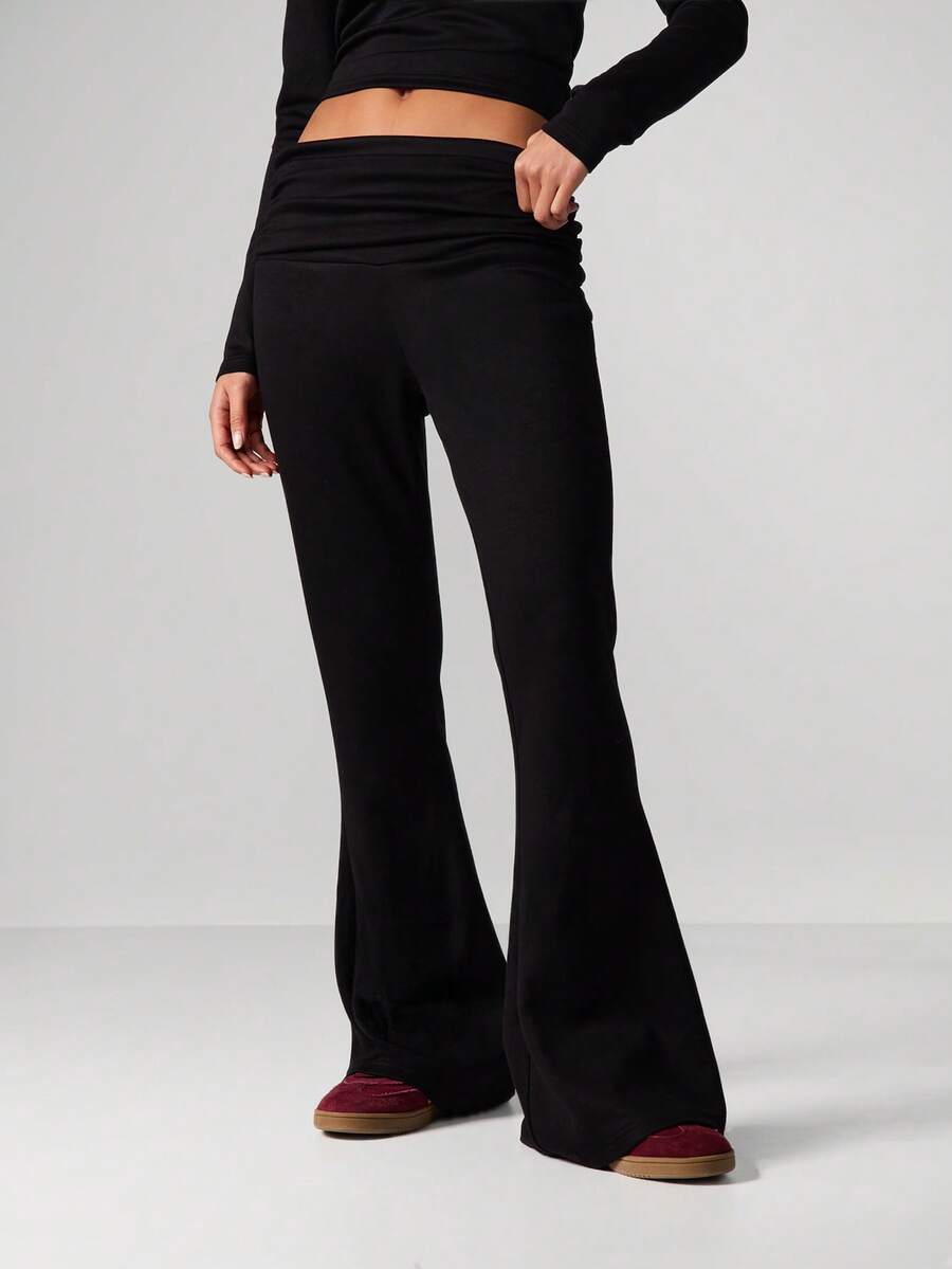 MISSGUIDED High Waist Flared Lounge Leggings Wide Leg Bell Bottom Pants Casual Comfort Wear - Black - View 1