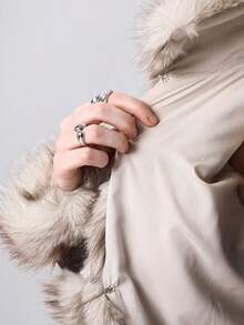 ROMWE EDITION Chaqueta corta de mujer de invierno con cuello alto, manga larga, diseño de botones de ojal y forro de piel sintética - Caqui - Ver 9