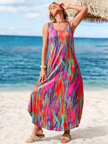 Sylviya Summer Women's V-Neck Asymmetrical Hem Side Split Face Printed Casual Vacation Sleeveless Dress With Pockets,Festival Outfits 4th Of July Dress Fall Dresses Summer Dress Midi,Summer Dresses For Women