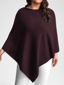 INAWLY Chal de punto holgado con dobladillo asimétrico de unicolor para mujer de talla grande - Burdeos - Ver 3