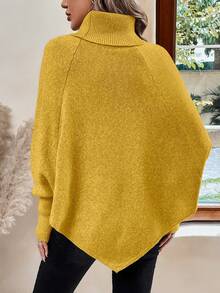 EMERY ROSE Women's Casual Solid Color Turtleneck Poncho Sweater, Autumn/Winter - Yellow - View 2