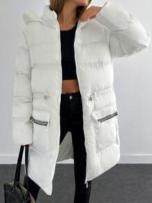 EURMUSE Premium Quality, Keep Warming Feature, Fur Pocket Detailed With Shinny Embellishemnt, Winter Coat - White - View 1