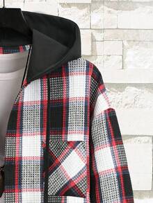 Manfinity Homme Áo khoác trùm đầu kẻ sọc cài nút phía trước dành cho nam, áo sơ mi kẻ caro dài tay mùa thu, giải trí hàng ngày, chuyến đi cuối tuần, hoạt động ngoài trời, thám hiểm du lịch, môi trường làm việc thoải mái hoặc những dịp bán trang trọng, quà tặng bạn trai/chồng, quà kỷ niệm tiệc Giáng sinh, mùa đông - Đỏ - Xem 6