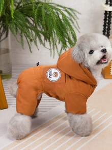 PETSIN 柔软加厚宠物连体衣 – 可爱的四脚抓绒睡衣，适合小型犬猫，秋冬季舒适玩耍和放松的服装 - 棕色 - 查看 4