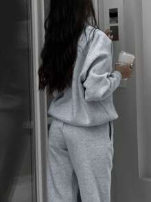 INAWLY 2 piezas Conjunto de chaqueta con cremallera y pantalones con estampado de caballero, informal, para otoño - Gris - Ver 2