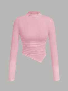 SHEIN SXY 2件套立领不对称下摆黑白长袖T恤 - 彩色 - 查看 3