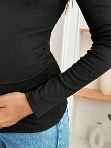 SHEIN Maternity Casual 2 In 1 Long Sleeve Top Nursing Top Pregnancy Clothing Pregnancy Shirts Pregnancy Breastfeeding Shirt Maternity Shirt - Black and White - View 7