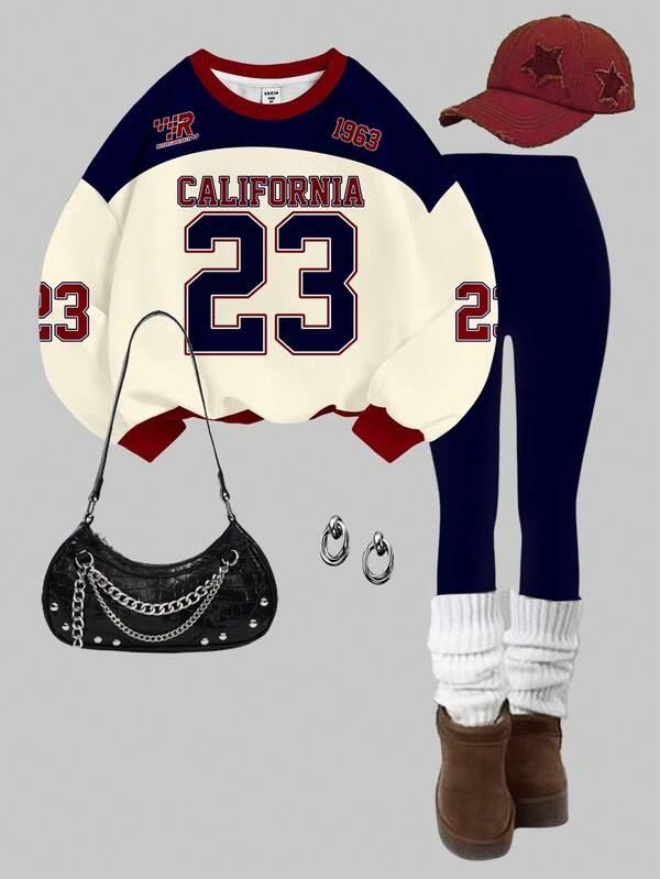 Slaydiva Women's Casual Sweatshirt Set, Suitable For Autumn/Winter, Round Neck Sweatshirt And Leggings Set