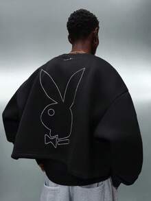 PLAYBOY X SUMWON Oversized Crew Neck Sweatshirt With Rhinestone Logo Applique Long Sleeve Pullover Winter Streetwear - Multicolor - View 1