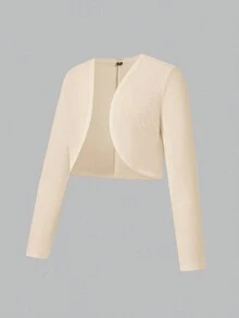 SHEIN EZwear 2pcs Black & Beige Short Sleeve Plus Size Jacket Set Autumn Winter Clothes For Women - Multicolor - View 4