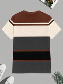 Manfinity Homme 男士休闲撞色条纹圆领短袖T恤 - 彩色 - 查看 2