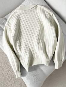 Manfinity Homme Men's Solid Color Polo Collar Casual Versatile Long Sleeve Pullover Sweater Fall Winter - White - View 3