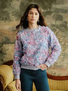 Anewsta Women's New Ditsy Floral Sweater, Multicolor, Sweet & Loose Fit Crew Neck Pullover Sweater, Autumn/Winter