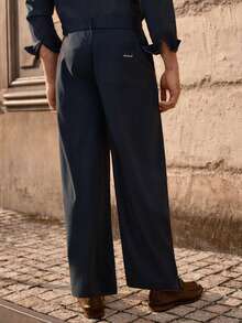 Mainfolk Men's Solid Color Straight Leg Loose Casual Pants - Navy Blue - View 2