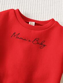 Cozy Pixies Conjunto de 2 peças de blusa e calça boca de sino para bebê menina com estampa de laço e gola redonda - Vermelho - Ver 4