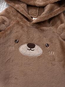 Cozy Pixies 2pcs Baby Boy Cartoon Bear Pattern Thermal Lined Crew Neck Long Sleeve Sweatshirt And Elastic Waist Pants Set