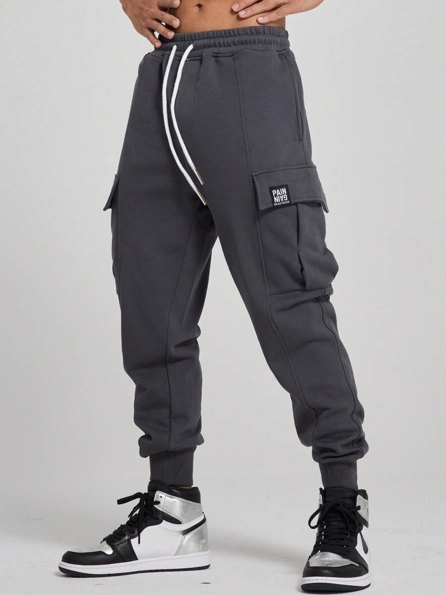 Manfinity Acti Log Men's Casual Printed Sports Pants Men S Joggers Baggy Sweats Gym Sweats Cargo Sweatpants Baggy Gym Clothes Sweat Pants - Grey - View 1