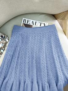 GlowEve Women's Autumn New Solid Color Rope Floral Pattern Classic Design Casual Girly Everyday Versatile Loose Hem Knit Sweater Skirt