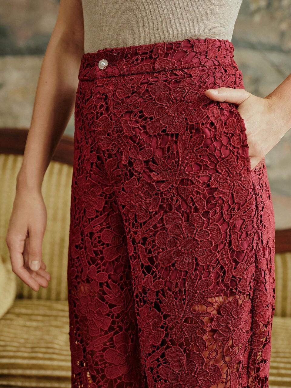 Women's Straight Elegant Floral Lace Hollow-Out Long Dress, Suitable For Fall, Winter, New Year, Elegant, Chic, Stylish, Christmas, Going Out
