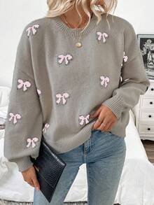 SHEIN LUNE 2024 Autumn/Winter New Blogger Same Style Fashionable Design Youthful Casual Bow Pullover Sweater - Multicolor - View 3