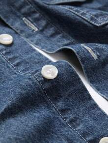 Manfinity Homme Men Cotton Flap Pocket Oversize Long Sleeve Button Up Plain Blue Denim Shirt Without Tee, For Going Out Going Out Work Commute Vacation Commute , Fall