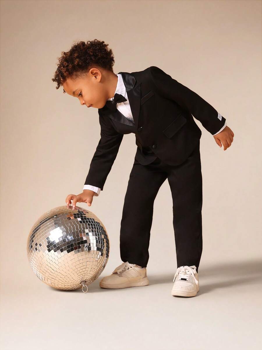 SUMWON 男童正式尖头翻领燕尾服套装 结婚戒指持有者派对毕业典礼 - 黑色 - 查看 1