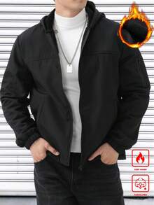 EGENSIO 男士保暖内衬纯色保暖内衬连帽休闲长袖外套，百搭 - 黑色 - 查看 4