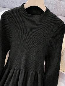 GlowEve Fashionable High-End Chic Round Neck Slimming Casual Long Cardigan & Knit Dress Two Pieces Set, Autumn/Winter - Black - View 5