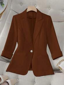 RosyDaze Women's Casual & Work Solid Color Blazer, Spring/Summer - Mocha Brown - View 3