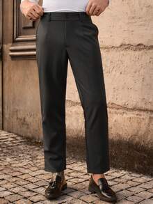 Manfinity VCAY Men's Minimalist Solid Color Commuter Everyday Slant Pocket Tapered Pants Tuxedo Hamilton - smoke gray - View 4