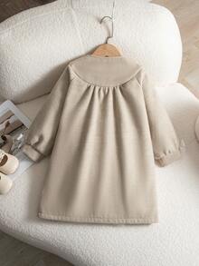 Elladie kids 1pc Girls Young Girl Winter New 2025 Korean Version Mid-Length Jacket, Round Neck Open Front Loose Fit Long Sleeve, Removable Bow Cuffs & Collar, Elegant Chic Streetwear Simple Windbreaker Coat