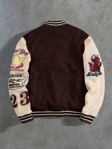 PAVTROS Men's Colorblock Graffiti Style Long Sleeve Baseball Jacket Men Letter Patch Jackets For Cartoon Varsity Letterman Winter - Multicolor - View 2