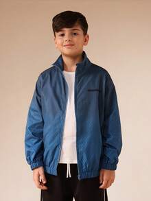 SUMWON Windjacke mit Typografie-Muster und elastischen Bündchen für lässige Outdoor-Abenteuer - Blau - Übersicht 5