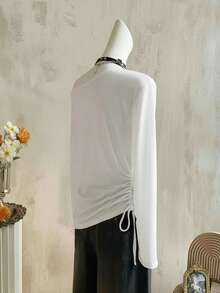 SHEIN Camiseta de manga larga con estampado de gato, estilo minimalista de moda, regalo para amigos - Blanco - Ver 2