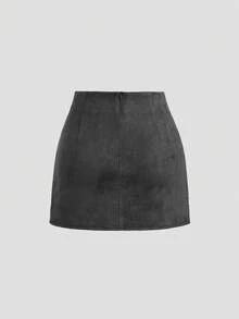 Sweetra Vintage italiensk stil Maillard-färgad veckad bodycon-kjol, sexig och lockande för höst/vinter - Grå - Visa 2