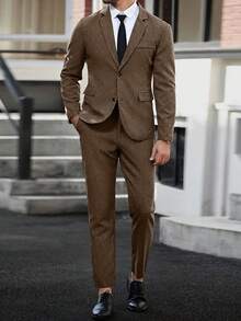 Calvornis 男士翻领长袖西装外套和长裤套装，适合商务旅行