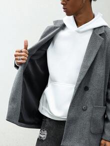Manfinity Roghcode Men's Fashionable Solid Color Double-Breasted Long Sleeve Overcoat, Autumn Grey Overcoat - Grey - View 8