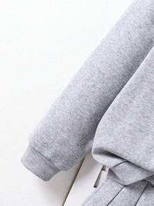 SHEIN Tween Girl Letter Print Long Sleeve Shawl Collar Sweatshirt And Pleated Mini Skirt Casual 2-Piece Set, Autumn - Multicolor - View 5
