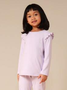 SUMWON Little Girls Lavender Long Sleeve Ruffle Top With Matching Straight Leg Pants Set - Mauve Purple - View 3