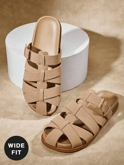 SHUZIA Women's Wide-Fit Vintage Roman Style Woven Slip-On Clogs For Christmas