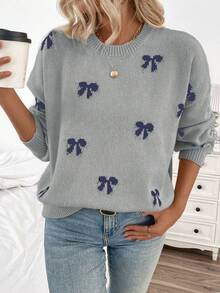 SHEIN LUNE 2025秋冬新款博主同款时尚设计青春休闲蝴蝶结套头毛衣 - 彩色 - 查看 3