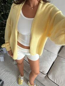 Aloruh Áo len cardigan dáng rộng màu vàng kem dự tiệc Homecoming cơ bản, thích hợp mặc hàng ngày, tiệc trà, du lịch, thu/đông - Vàng nhạt - Xem 4