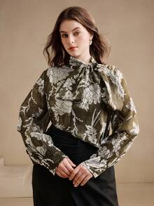 Anewsta 女式休闲宽松轻薄透明长袖衬衫，百搭时尚风格 - 軍綠色 - 查看 4