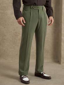 Core Aspect Men's Solid Color Pocket Press Crease Fashionable Pants Men Pleated Suit Pants Olive Green Pants Men Men Dress Up Pants,Autumn And Winter Casual Pants For Daily Commuting, Retro Green Straight-Leg Long Pants, Gentleman's Drape Suit Pants For Men - Dark Green - View 7