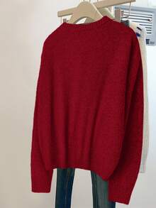 SHEIN Clasi 女式休闲系带圆领毛衣开衫 - 紅色 - 查看 2